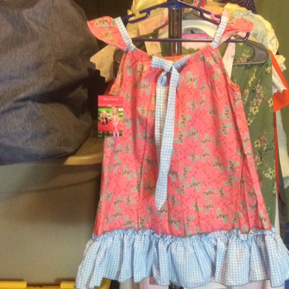 Beary basics Pink Floral Sundress with Blue Gingham Trim Sz 4